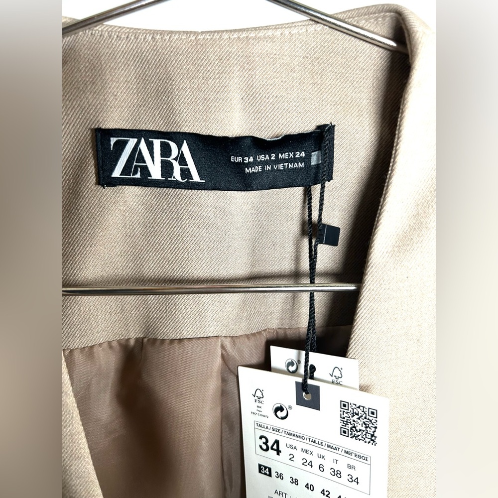 Zara Tailored Single-Button Blazer – Beige — 2 — NWT - Picture 3 of 4